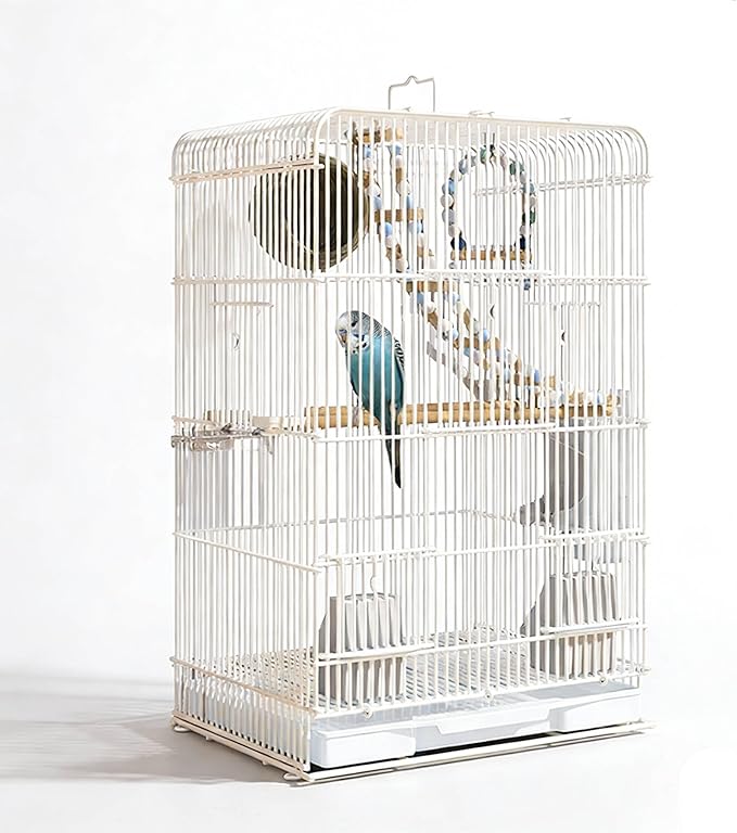 Upgraded Encrypted 23.6-Inch Bird Cage with Top Handle, Metal Parakeet Cage with Removable Slide-Out Tray, Lightweight Travel Bird Cage for Small Medium Birds Home Use