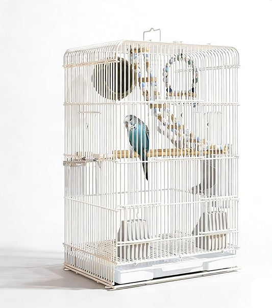 Upgraded Encrypted 23.6-Inch Bird Cage with Top Handle, Metal Parakeet Cage with Removable Slide-Out Tray, Lightweight Travel Bird Cage for Small Medium Birds Home Use