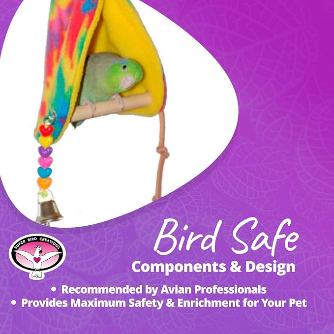 Super Bird Creations SB473 Peekaboo Perch Tent for Small Birds, Bird Bed & Parrot Perch, Ideal Bird Cage Accessories for Parakeets, Finch, Canary Cockatiels, Comfortable Bird Perches Cage, 10”x4”x4.5”