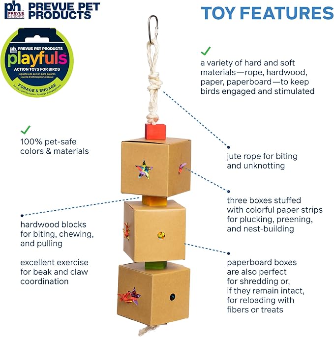 Prevue Pet Products 3-Box Stuff & Hide Playfuls Bird Toy - Accessories for Parakeets, Parrots, Conures, Cockatiels, Budgies, and Small to Medium Birds, Ideal for Foraging and Enrichment
