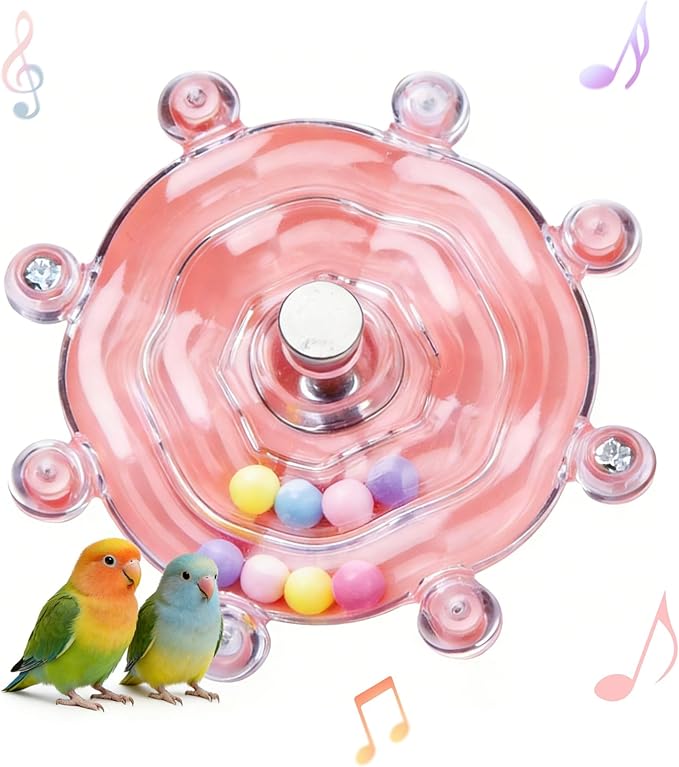 Spinning Bird-Toys Bird Cage Toys & Bird Perch Parrot-Parakeet Budgie Cockatiel Conure Macaw Chicken Parrot Enrichment Cage Accessories Small Animal Chewing Toy (Pink Wheel)
