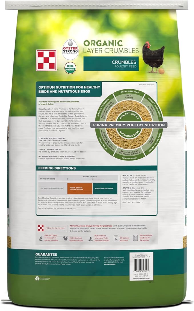 Purina | Nutritionally Complete Non-GMO Organic Layer Hen Feed Crumbles - Chicken Feed | 35 Pound (35 lb.) Bag