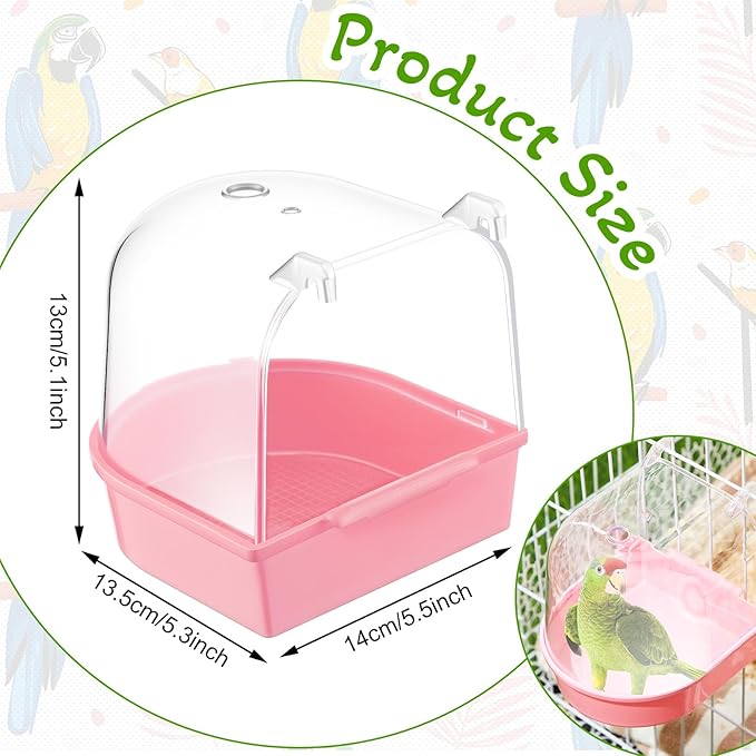Honeydak 3 Pieces Clear Bird Bath for Cage Parakeet Bird Cage Accessories Hanging Bath Box Parrot Bathing Tub with View for Cockatiel Conure Canary Budgies Parrots (Fresh Color)