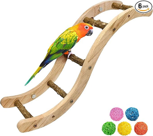 Hamiledyi Nature Wooden Bird Ladder Pet Parrots Climb Bridge Exercise Stands for Parakeet Climbing Chewing Bridge Bird Cage Accessories for Cockatiel Parakeet Lovebirds Budgie