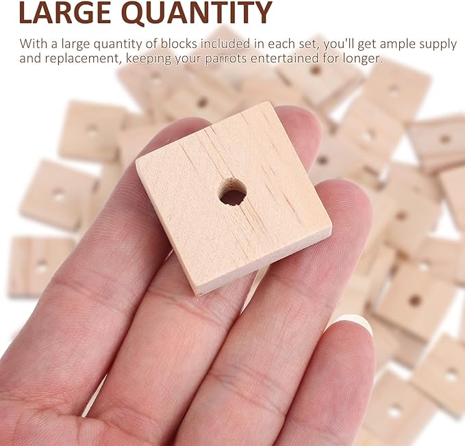 NUOBESTY 100Pcs Parrot Chewing Blocks Natural Wooden Bird Toy with Hanging Holes for Cage Accessories DIY Craft for Macaws African Grey Cockatoos