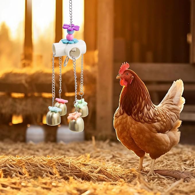 2 Packs Chicken Enrichment Toys with Colorful Decor and Shining Bells, Chicken Toys for Coop Accessories, Play Stuff for Chickens to Peck, Poultry Coop Accessories for Chckens, Hens, Ducks, Geese