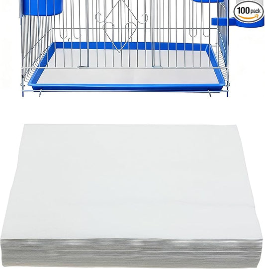 100 Sheets Bird Cage Liner Papers, Disposable Bird Cage Paper Liners, Cuttable Pet Animal Cages Cushion, Precut Absorbent Bird Paper for Bird Parrot Small Animal, 7.87 x 11.8’’