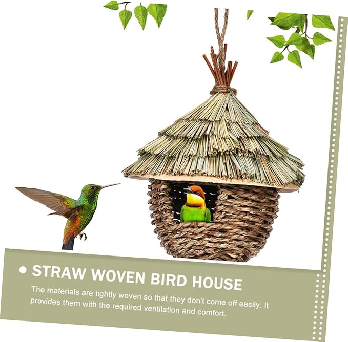 LIOOBO 2pcs Straw Bird's Nest Handwoven Bird Woven Bird House Hanging Bird Delicate Parrot Nest Hanging Parrot Nest Parrot Accessory Rough Bird Nest Parakeet Nest Parrot House Grass