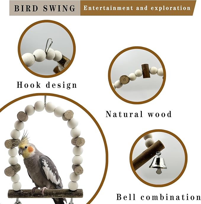 5Pcs Natural Wooden Bird Perch Set – Parrot Perch Toys, Bird Cage Perches, Cage Accessories for Budgies, Cockatiels, Lovebirds, Finches, and Other Small to Medium Birds