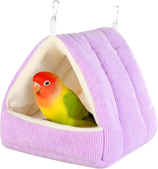 Bird Bed for Cage Winter Warm Bird Bed with Soft Plush Hanging Hammock & Hut Tent, Hideaway Sleeping Nest for Budgies, Parakeets, Cockatiels (Purple, M)
