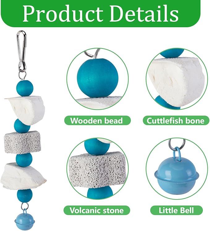 4 Pack Parrot Chewing Toy, Bird Beak Grinding Stone with Bell, Parrot Beak Trimmer Calcium Stone,Bird Cage Accessories for Cockatiels Parakeets Parrot Budgies Rat Hamster Chinchilla Rabbit Bunny