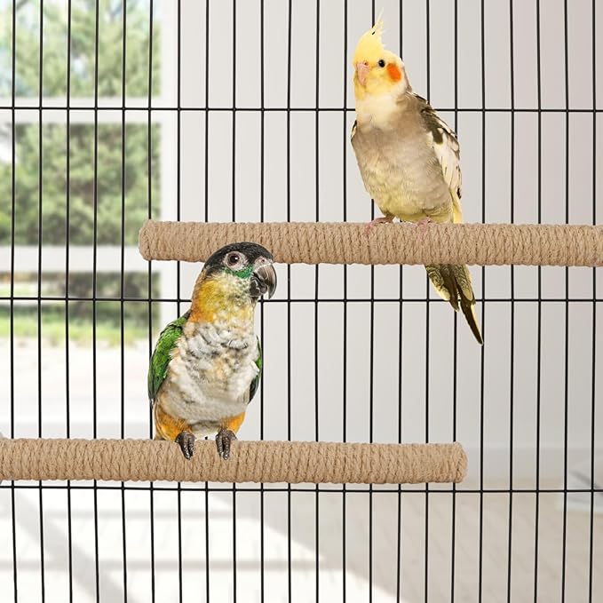 Hypeety Bird Perch Stand Natural Wood Parrot Hemp Rope Perch Birdcage Accessories Perch Standing Toy for Bird Parrot Macaw Cockatoo African Greys Budgies Parakeet 2Pcs (25cm/9.84in)