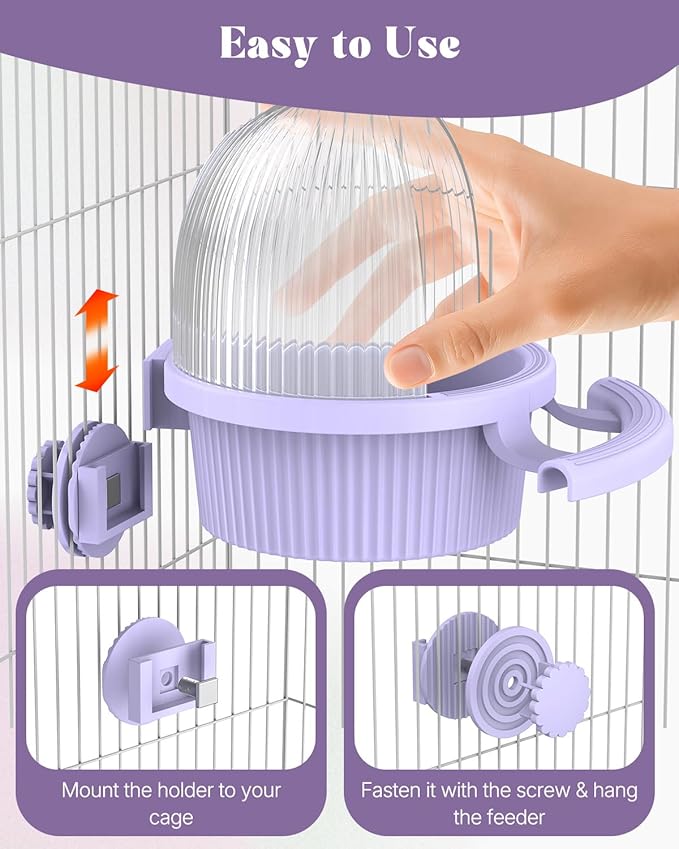 Pawfly No Mess Bird Feeder with Water Dispenser, Food and Water Bowl for Parakeet, Parrot, Cockatiel, Budgie and Lovebird, 4" D x 5.5" H Bird Cage Feeder