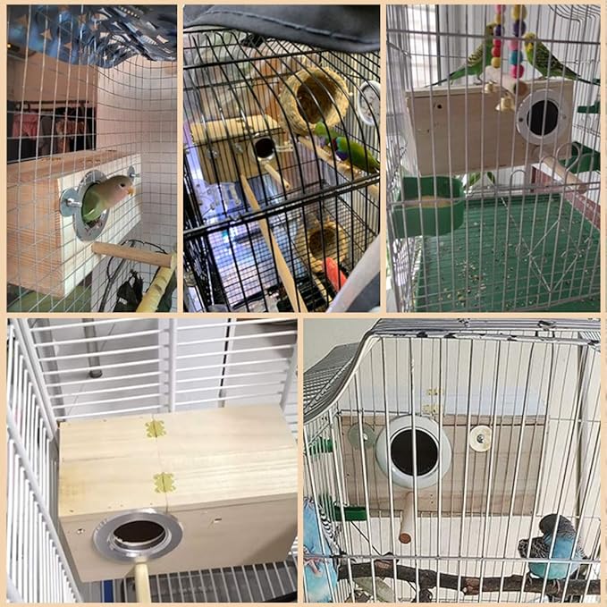 PINVNBY Parakeet Nesting Box Bird House Wood Breeding Box Parrots Mating Box for Lovebirds Budgie Finch Cockatoo Canary and Medium-Sized Birds(S)