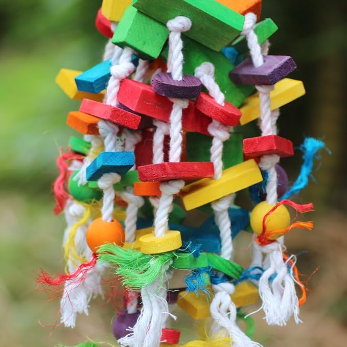 KINTOR Bird Chewing Toy for Large Medium Parrot Cage Bite Toys for African Grey Macaws Cockatoos Eclectus Amazon Parrots (Waterfall-Big)