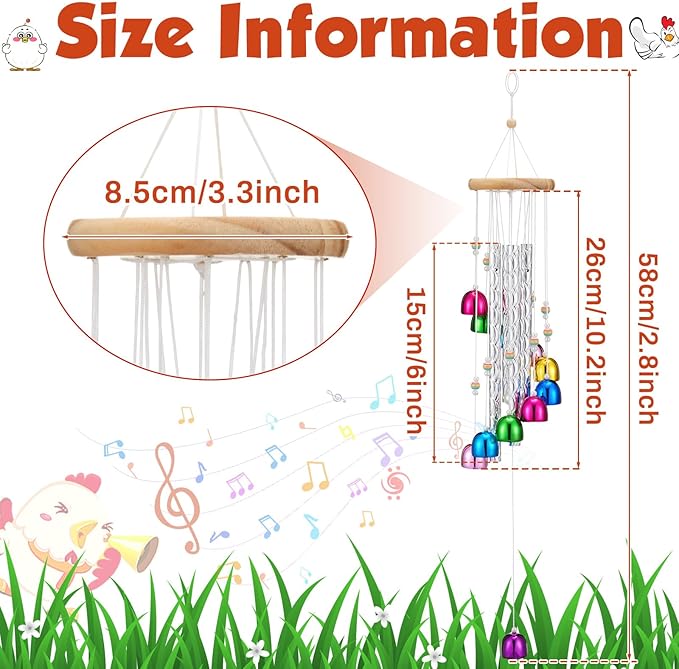 WinnerWhy Chicken Chew Toys for Coop Silver Chicken Wind Chime Enrichment Toys Art Hanging Decoration for Bird Parrot Parakeet Budgerigar Lovebird