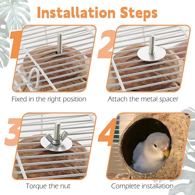 Coconut Bird Nest for Cage Natural Coconut Shell Birds House Parakeet Small Coconut Hide Breeding Hut Bird Cage Accessories for Parrot Lovebirds Budgies Cockatiel Conure Finch Canary