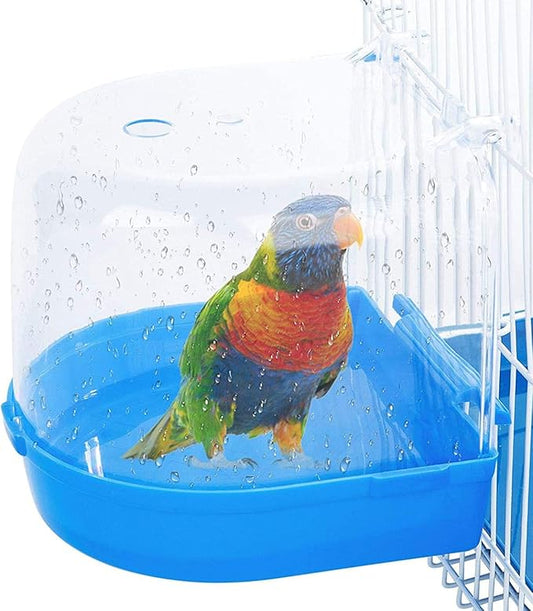 Bird Bath Box Bird Cage Accessory Supplies Bathing Parakeet Caged Bird Bathing Tub with Water Injector for Pet Small Birds Canary Budgies Parrot Parakeet Finch Canary Cockatiel Parrot Lovebird (Blue)