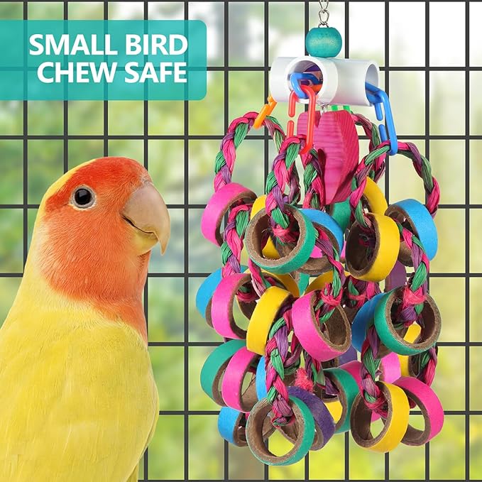 lovyoCoCo Bird Toys Conure Toys,Bird Parrot Foraging Shredder 24 Pcs Colorful Bagel Chewy Rings for Small Parrots Parakeets Conures Cockatiels Love Bird Cage Accessies (W)