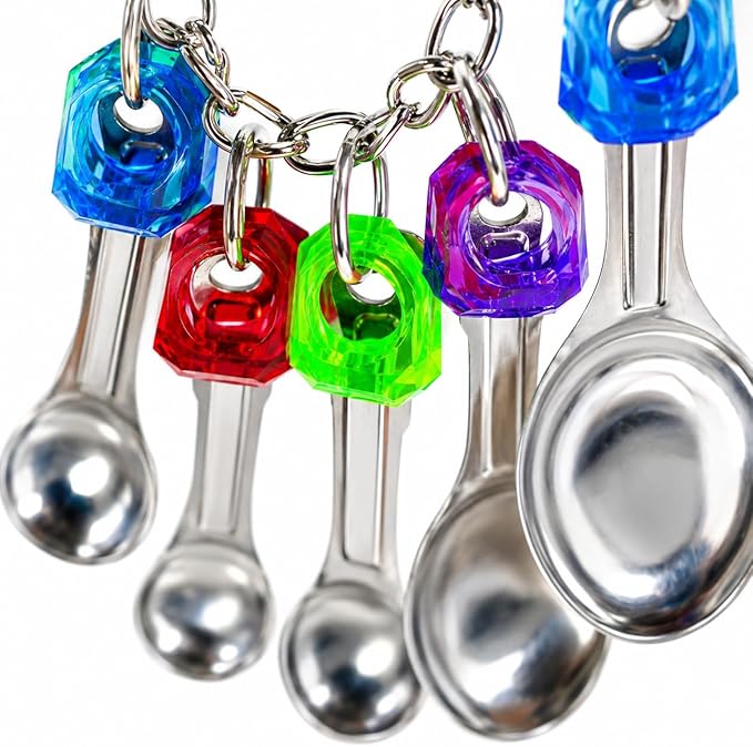 Bonka Bird Toys 1969 Spoon Delight Parakeets Cockatiel Conure Interactive Hanging Stainless Steel Spoons Chewing Foraging Enrichment Cage Medium Large Parrots 12.5" Chew Colorful Parts