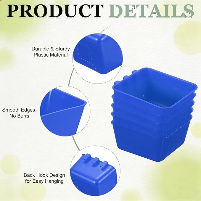 Cage Cups, 4.9x3.7x2.4 Inch Parakeet Feeder Bird Cage Accessories Hanging Food Water Dispenser, (Blue, 6 Pcs), Intended for Pet/Pigeon/Parrot/Chicken