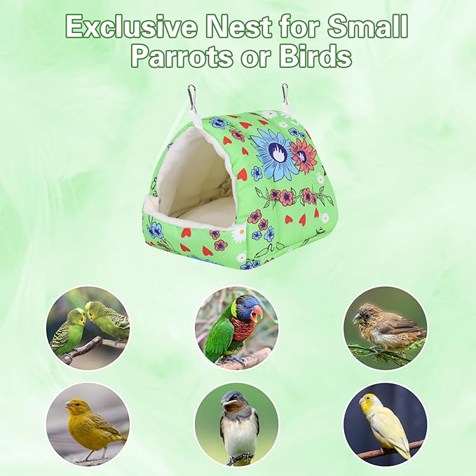 Bird Bed for Cage Warm Winter Nest Hammock with Hanging Hook Cage Accessories for Small Birds Parakeets Cockatiels Love Birds Cockatiels Conures Hamster (Green, S)