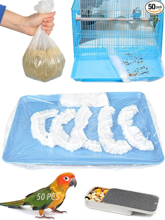 50 Pcs Large Disposable Bird Cage Liners, 34'' X 22'' Plastic Parakeet Cage Liner Bag Birds Cage Tray Liners Universal Film Bird Cage Accessories for Finches Canaries Cockatiels Birdcage