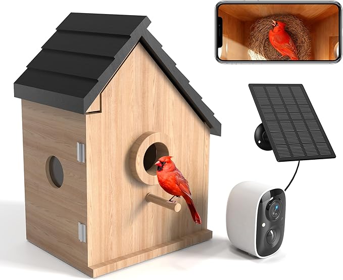 Bird Houses for Outside with Camera Solar Powered: 2K HD Video Smart Bird Feeder for Outdoors Nesting Box with Motion Detection Weatherproof Easy Birdwatching for for BirdLovers