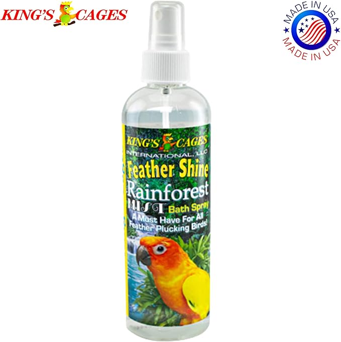 King's Cages Feather Shine Bath Spray 8 oz. Eucalyptus Scent Alcohol Free Feather Conditioner and Skin Care Mist for Small to Large Bird Grooming and Plumage Maintenance (Pack of 2)
