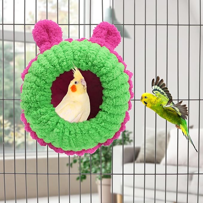 Wontee Bird Nest Bed Breeding House Winter Warm Snuggle Hut for Budgies Parakeets Cockatiels Lovebirds Canaries (Rose)