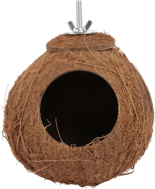 Balacoo Coconut Shell Parrot Nest Toy - Interactive Biting Plaything for Parakeets, Cockatiels, and Small Birds - Hanging Birdhouse(6.69 Inch)