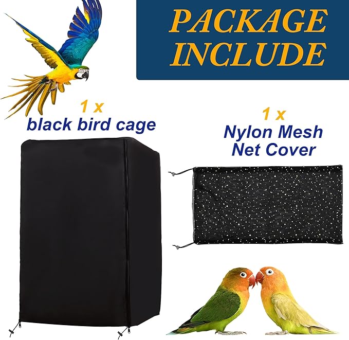 Universal Bird Cage Cover,Pet Cage Cover,100% Shading Oxford Cloth with PU Coating Layer,Good Night for Small Animals,Adjustable Soft Airy Nylon Mesh Net for Round Square Cages (Black, 31.5×21×47in)