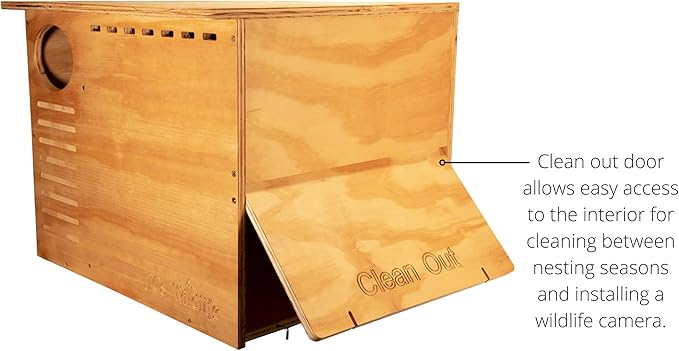 JCS Wildlife Barn Owl Nesting Box Large Owl House Crafted in USA - Exterior Grade Treated Plywood - Mounting Hardware and Pine Shavings Included - Dedicated Clean Out Door for Easy Cleaning