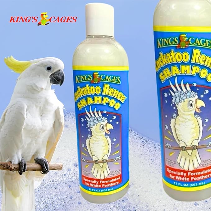 King's Cages Pk2 Cockatoo Renew Shampoo 17 oz with Aloe Vera and Coconut Fragrance, Naturally Whitens Feathers, Deodorizes, and Relieves Dry Itchy Skin for Cockatoos, Parrots, and Pet Birds