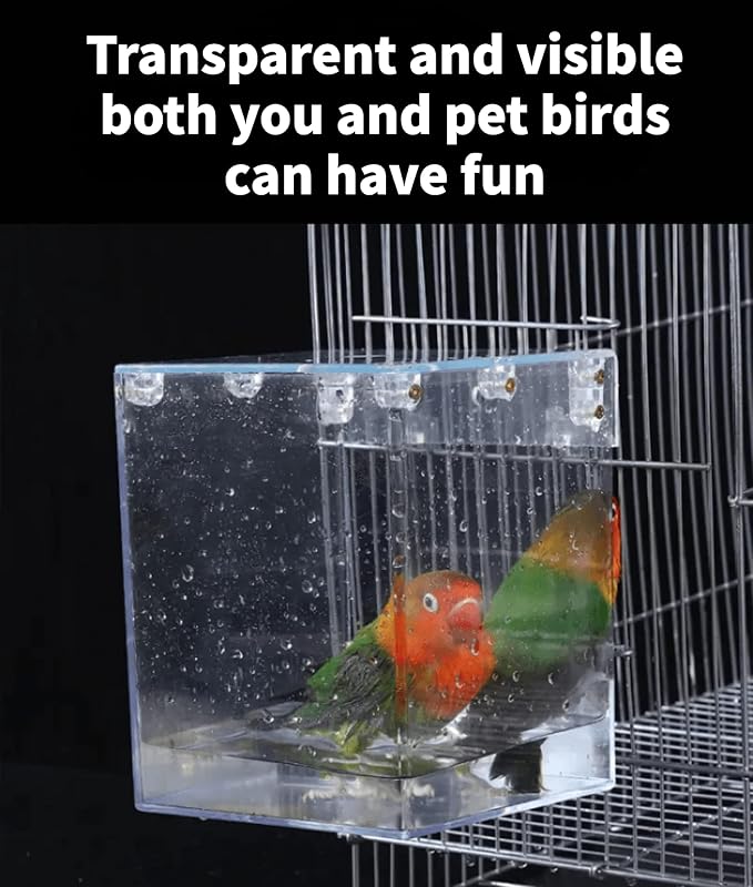 Bath Cage, Cleaning Pet Supplies Cockatiel Bird Bathtub with Water Injector for Small and Medium Birds Parrots Spacious Parakeets Portable Shower for Square Birdcage