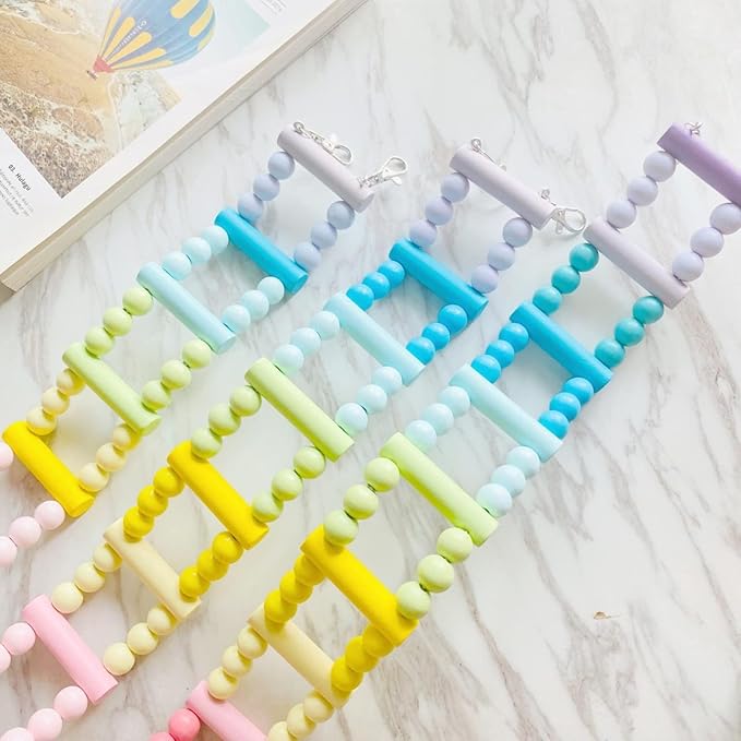 Bird Climbing Ladder: Rainbow Wooden Ladders Swing Chewing Toys Hanging Pet Bird Cage Accessories Hammock Swing Toy for Small to Medium Breeds (Large: 10 Ladders)