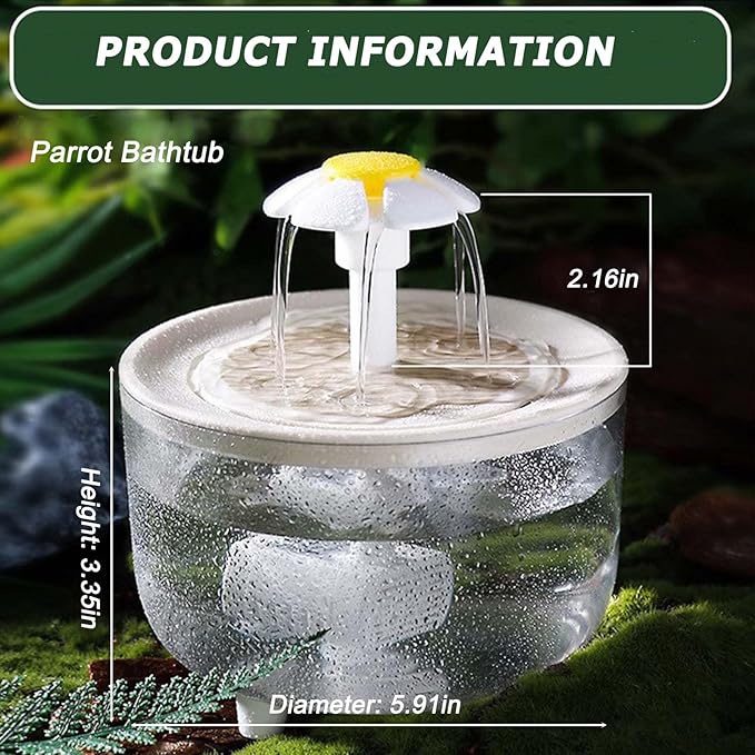 Petlex Bird Bath Indoor Automatic Parrot Shower Bathtub with Pump Recirculating Filtration Safe for Birds to Bathe or Drink, Perfect for Parakeets Budgie Cockatiels Lovebirds Finches Canaries