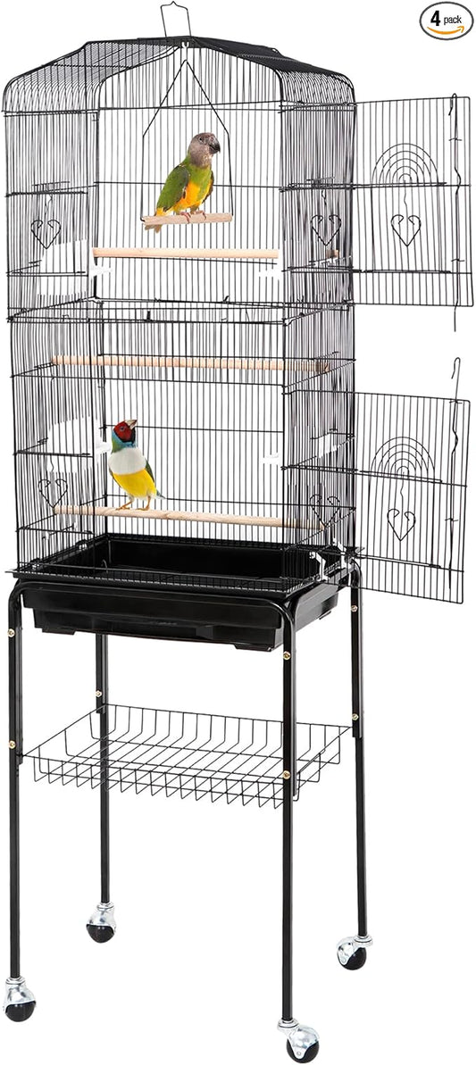 ZENY 63.4 Inch Bird Cage, Rolling Wrought Iron Parrot Cage with Side-Out Tray, Storage Shelf, Pet Bird House for Parrot Cockatiel Cockatoo Parakeet Macaw Finches