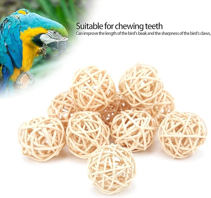 Rattan Balls, 10PCS Parrot Wicker Balls Bird Toy, 3CM Natural Parakeet Chewing Toys Decorative