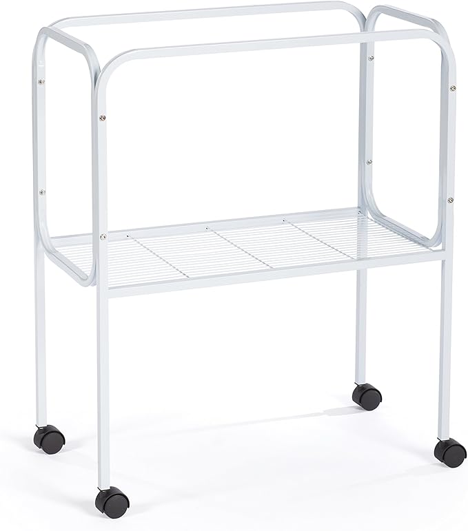 Prevue Pet Products Bird Cage Stand with Shelf - Medium Metal Cage Stand with Rolling Wheels, Mid‑Height for Cage Accessories, Toys, and Storage - White