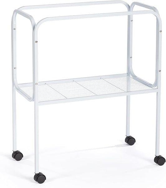 Prevue Pet Products Bird Cage Stand with Shelf - Medium Metal Cage Stand with Rolling Wheels, Mid‑Height for Cage Accessories, Toys, and Storage - White