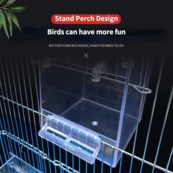 Bath Cage, Cleaning Pet Supplies Cockatiel Bird Bathtub with Hanging Hooks for Small and Medium Birds Parrots Spacious Parakeets Portable Shower for Square Birdcage