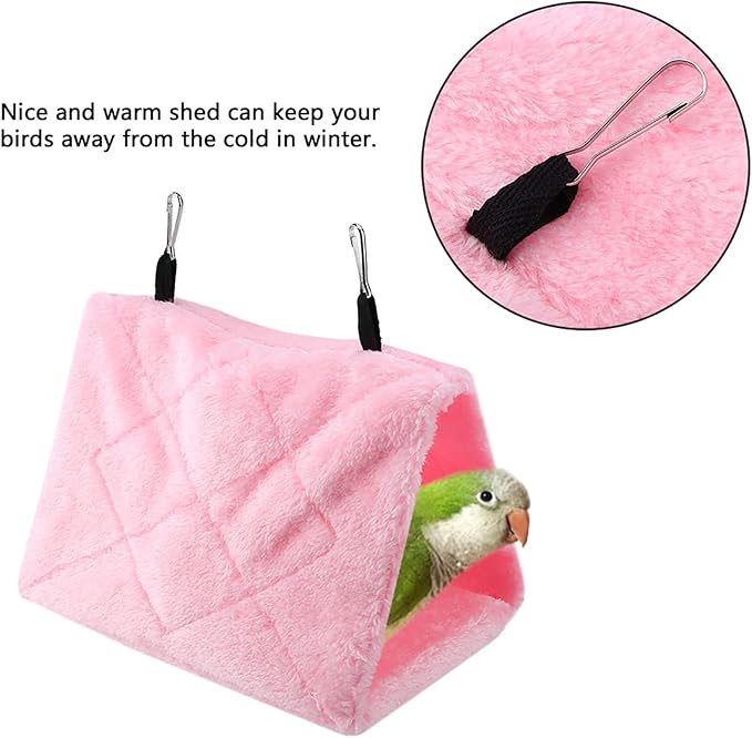 Tiiyee Plush Bird Hammock, Hanging Bird Nest House Parrot Sleeping Bed Shed Hut Cave Cage Tent Winter Warm Nest for Parakeet Cockatiels Cockatoo Lovebird Hamster Pet Toy Pouch Cotton Hideaway