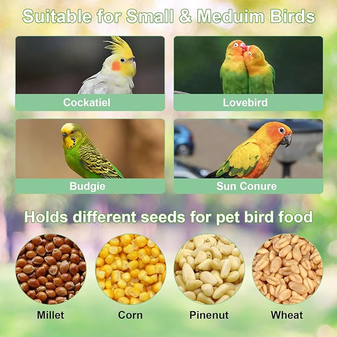 No Mess Automatic Bird Feeder for Cage, with Perch Acrylic Transparent No Spill Birds Feeder Bird Cage Accessories for Parakeets Lovebirds Canary Cockatiel Finch（White）