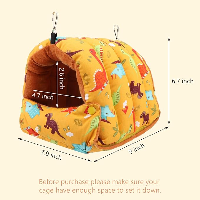 Wontee Bird Nest House Winter Warm Snuggle Hut Bird Bed Hanging Hammock for Parrots Budgies Parakeets Caique Senegal Cockatiels Conures (Dark Yellow, Large)