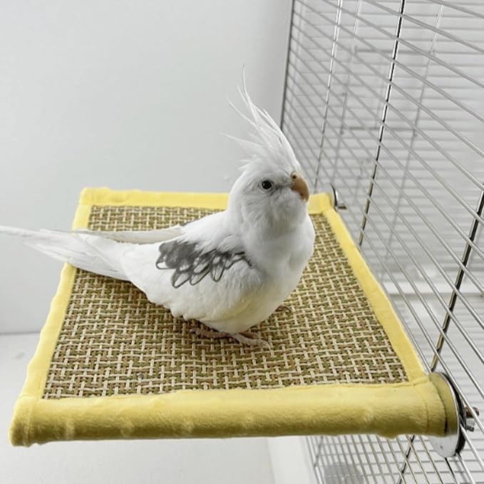 Bird Reversible Platform Bed Hammock Toy Hamster Warm Comfortable Hanging House Perch Stand for Parrot Parakeet Cockatiel African Grey Cockatoo Lovebird (Yellow,S)