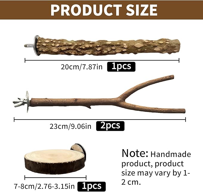 Bird Cage Stand Perches - 4pcs Natural Birds Hanging Wood Platform Multi-Branch Perches for Macaws Conures Budgies Parakeets Parrot Cage Accessories