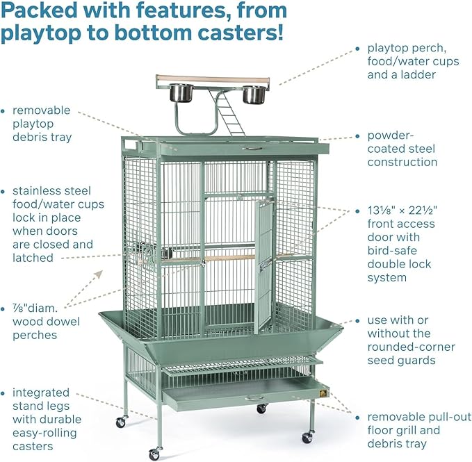 Prevue Hendryx Pet Products Wrought Iron Select Bird Cage 3153SAGE, Sage Green, 30-Inch by 22-Inch by 63-Inch