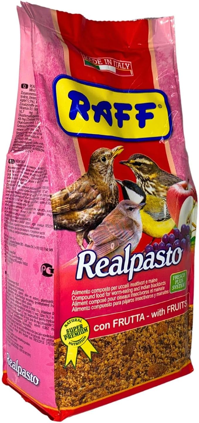 RAFF Realpasto Natural Bird Food 1kg - Premium Nutrition with Fruits Compound for Worm-eating and Indian Blackbirds, Formulated to Stimulate Singing & Support Vibrant Plumage Color