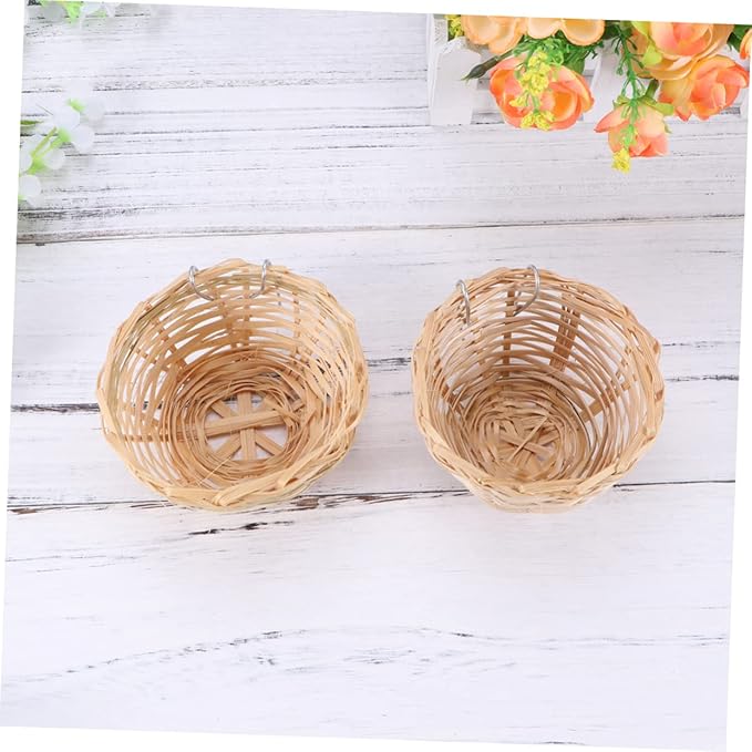 Mipcase Parrot Nest with Hook Bamboo Bird Nest Nest for Birds Garden Decor 4pcs Set